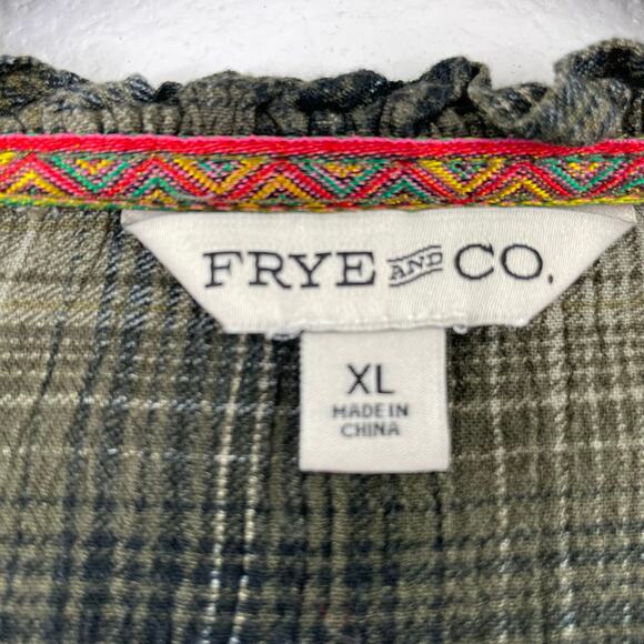 Frye & Co. Green Plaid Bohemian Western Blouse Women's XL Praire Core - Picture 8 of 10